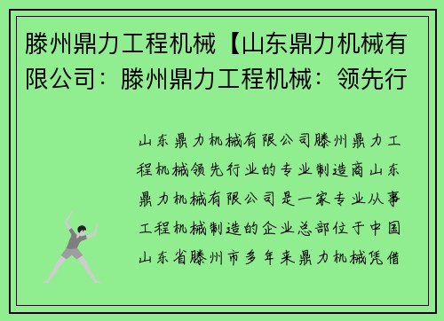 滕州鼎力工程机械【山东鼎力机械有限公司：滕州鼎力工程机械：领先行业的专业制造商】